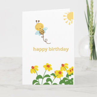 Cute Bee Happy Birthday Card Cute Bumblebee Flower