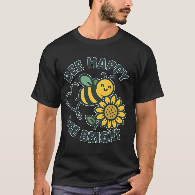 Cute Bee Happy Bright Sunflower T-Shirt (Front)
