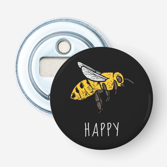 Cute Bee Happy Custom Bottle Opener (Front)