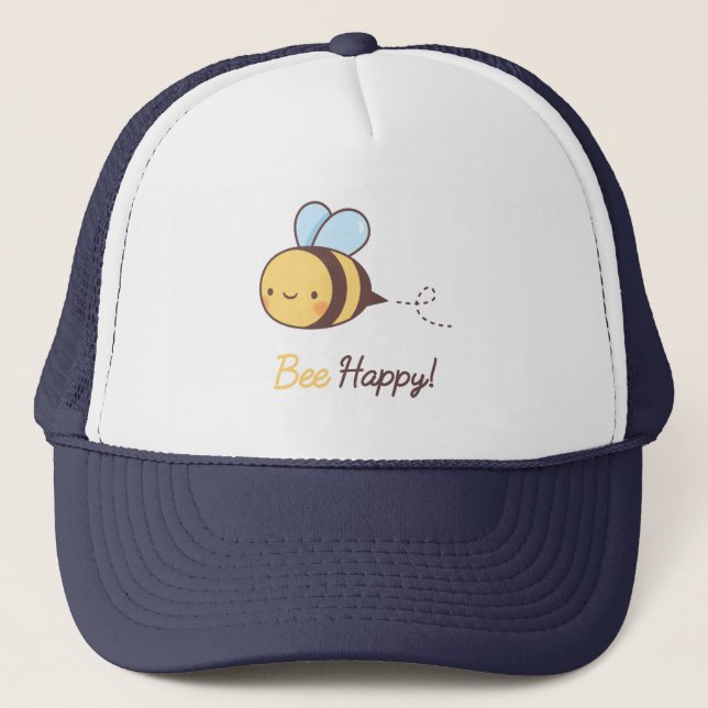 Cute Bee Happy Handwritten Font Trucker Hat (Front)