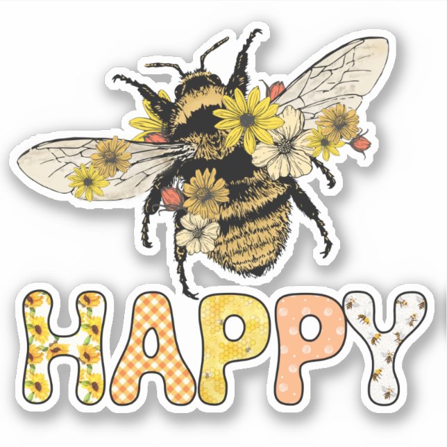 Cute Bee Happy Honeybee Flowers (Front)
