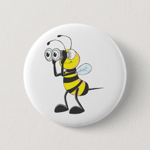 Cute Bee Holding Binoculars Looking at Something 6 Cm Round Badge