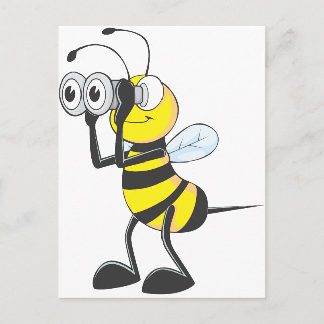 Cute Bee Holding Binoculars Looking at Something Postcard (Front)