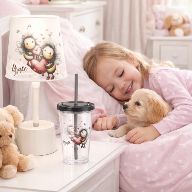 Cute Bee Holding Heart Acrylic Tumbler (Creator Uploaded)