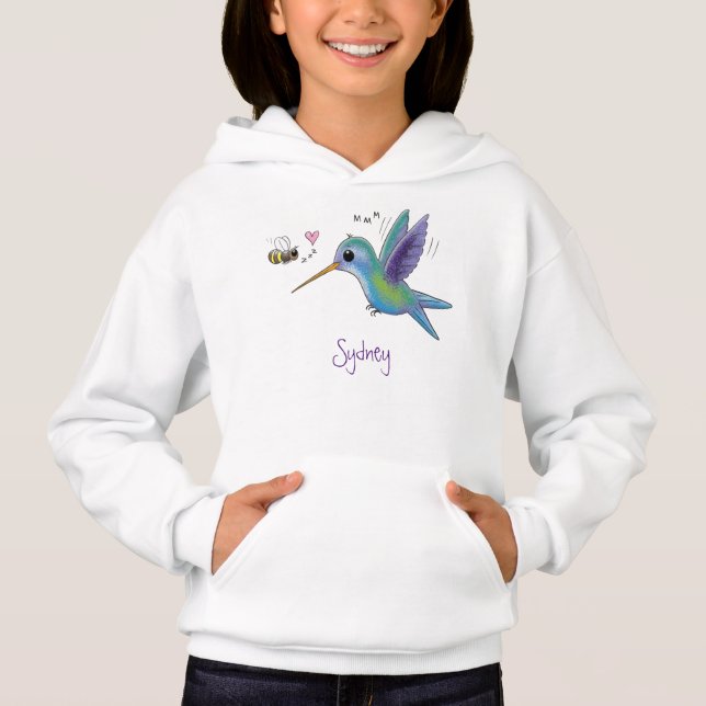 Cute bee hummingbird cartoon illustration (Front)