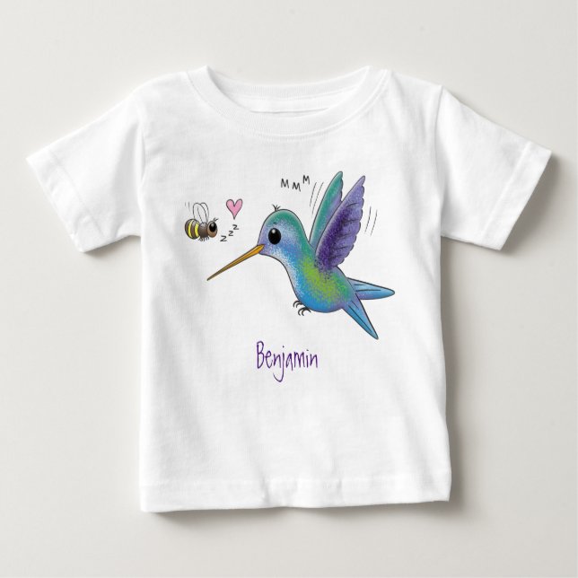 Cute bee hummingbird cartoon illustration baby T-Shirt (Front)