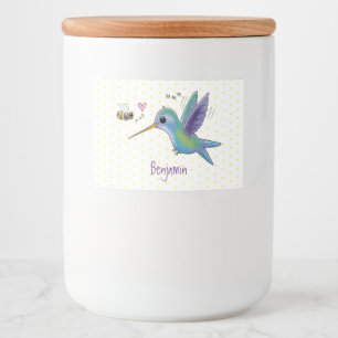 Cute bee hummingbird cartoon illustration food label