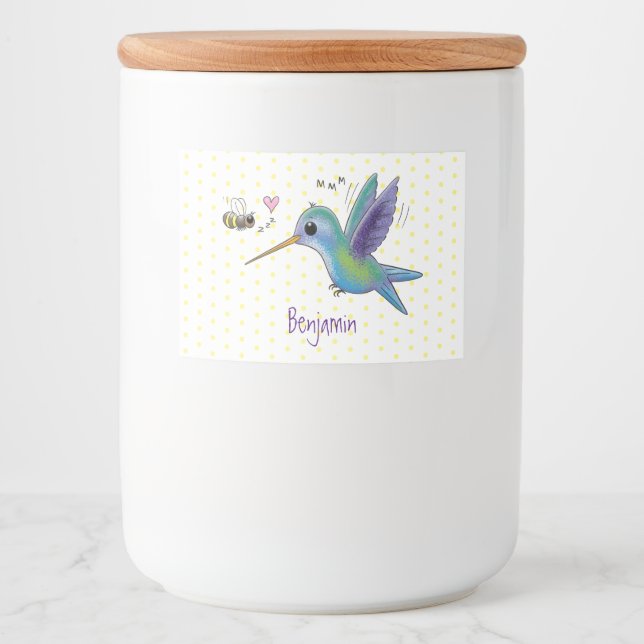 Cute bee hummingbird cartoon illustration food label (Front)