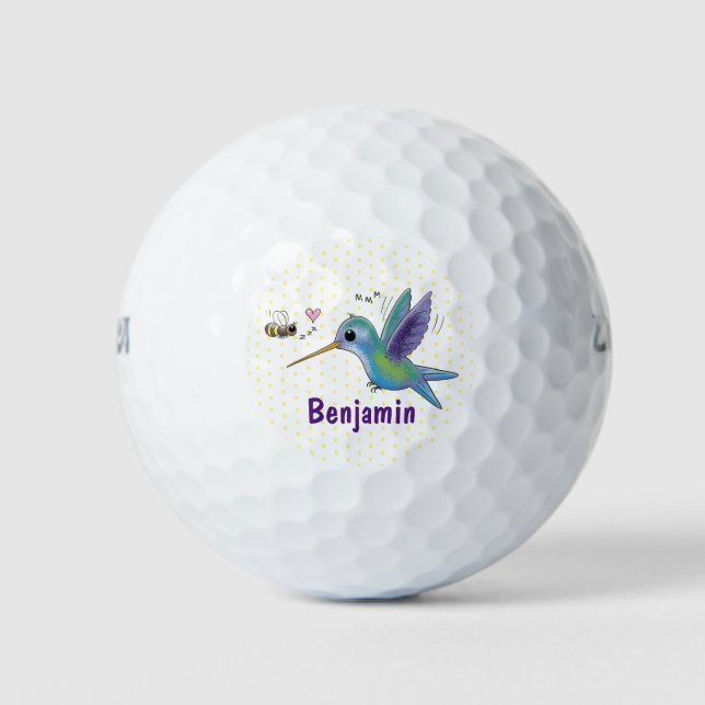Cute bee hummingbird cartoon illustration golf balls (Front)