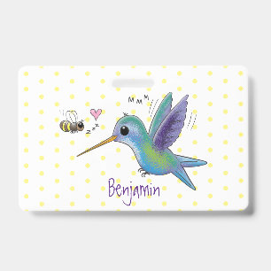 Cute bee hummingbird cartoon illustration ID badge