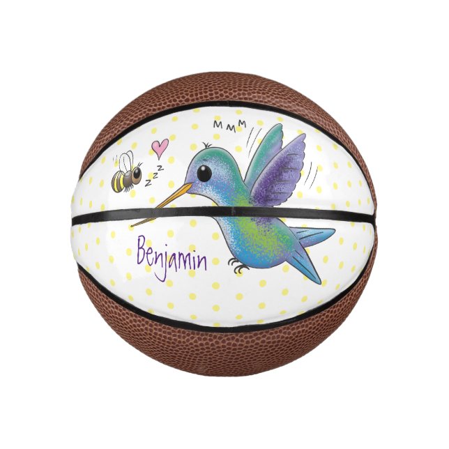 Cute bee hummingbird cartoon illustration mini basketball (Front)