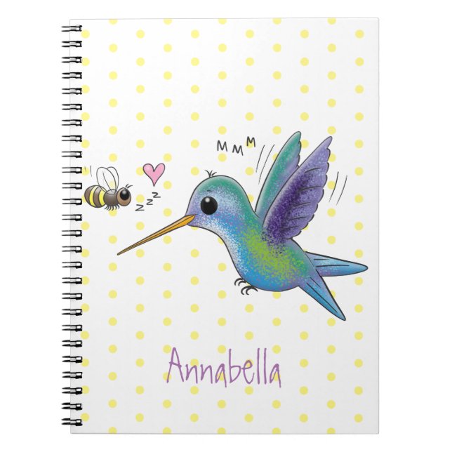 Cute bee hummingbird cartoon illustration notebook (Front)