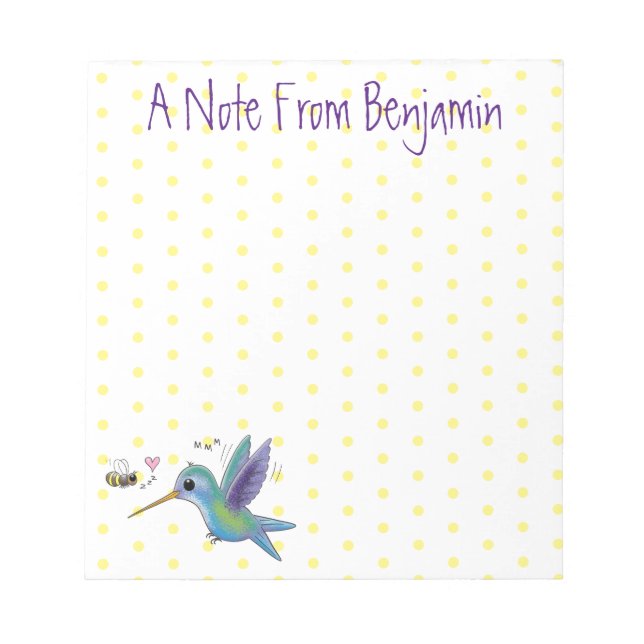 Cute bee hummingbird cartoon illustration notepad (Front)