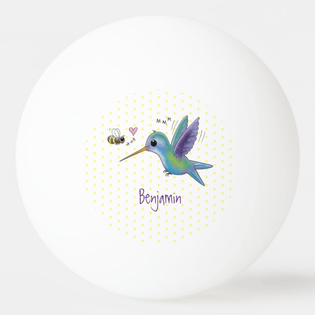 Cute bee hummingbird cartoon illustration ping pong ball (Front)