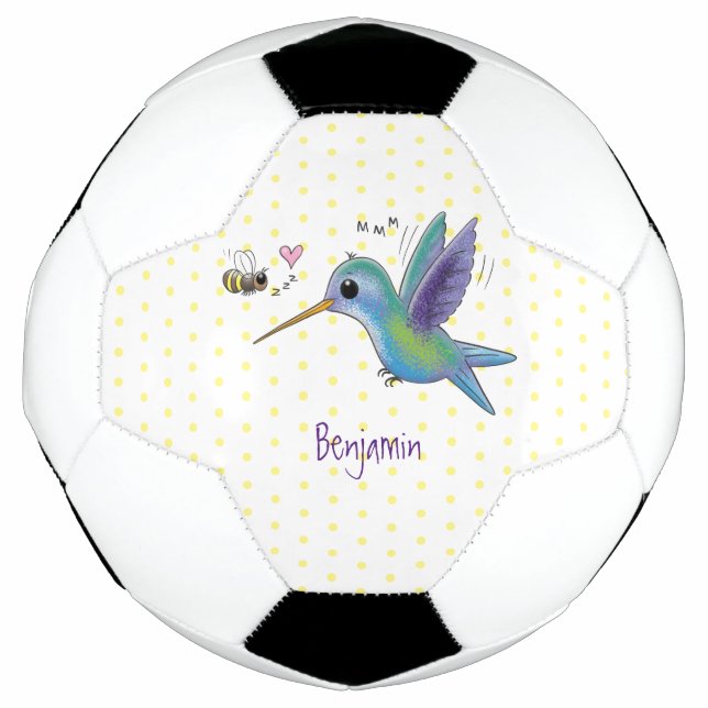 Cute bee hummingbird cartoon illustration soccer ball (Front)