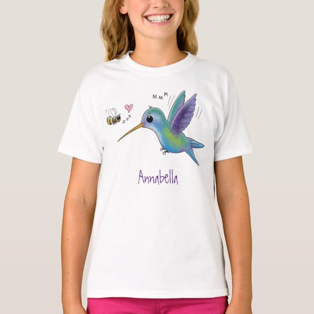 Cute bee hummingbird cartoon illustration T-Shirt (Front)