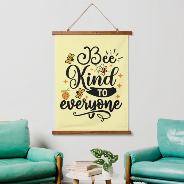 Cute bee kind word art  hanging tapestry (Living Room)
