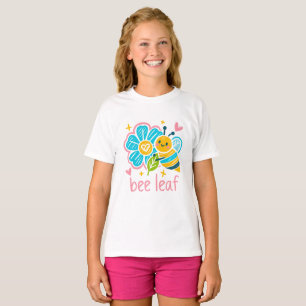 Cute Bee Leaf Inspirational Pun Crayon Art  T-Shirt