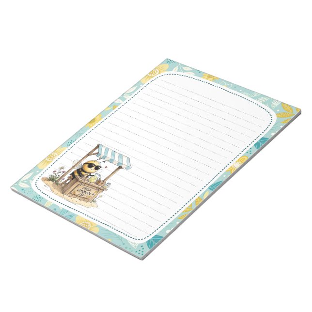 Cute Bee Lemonade Stand Full Page Lined Stationery Notepad (Angled)