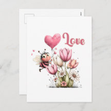 Cute Bee Love Heart & Floral