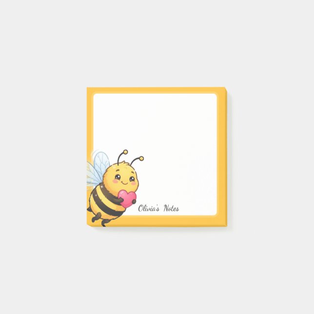 Cute Bee Love Personalised Sticky Notes (Front)