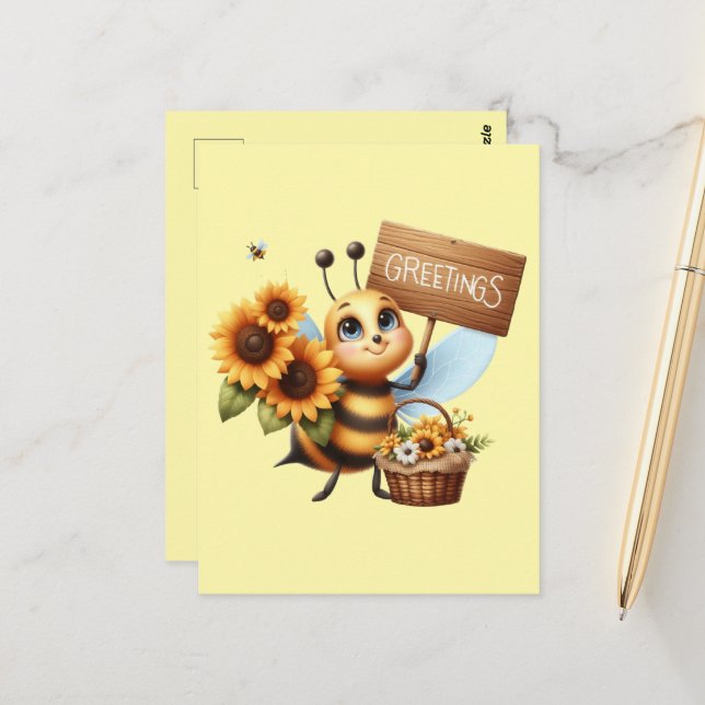 Cute bee lovers greetings postcard (Front/Back In Situ)