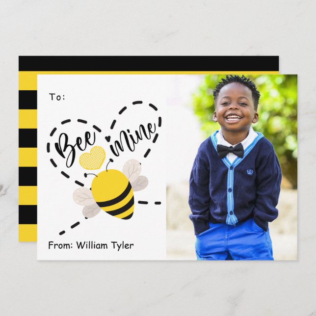 Cute Bee Mine Classroom Photo Valentines Day Holiday Card (Front/Back)