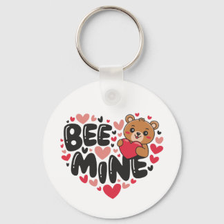 Cute Bee Mine Teddy Bear Valentine's Day Key Ring