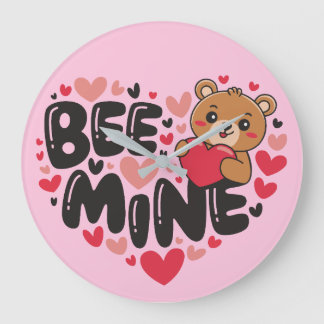 Cute Bee Mine Teddy Bear Valentine's Day Large Clock