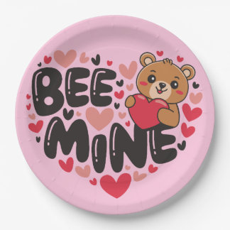 Cute Bee Mine Teddy Bear Valentine's Day Paper Plate