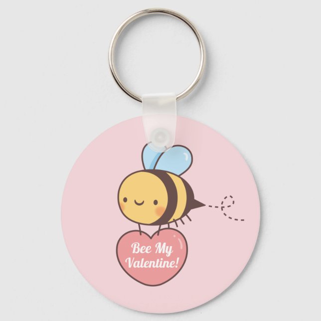 Cute Bee My Valentine Pun Key Ring (Front)