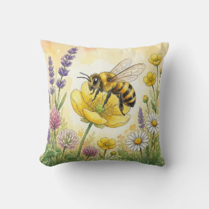 Cute Bee On A Flower Tiny Insects Cushion