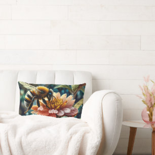 Cute Bee On Flower Lumbar Cushion