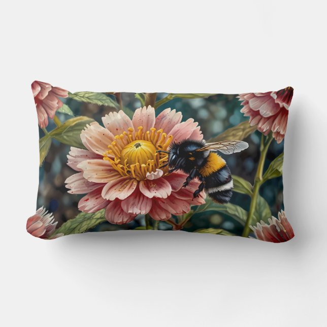 Cute Bee On Flower  Lumbar Cushion (Front)