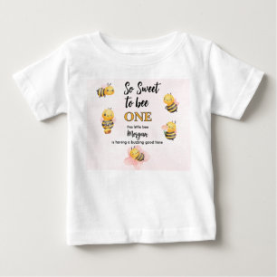 Cute Bee One Pink Black First Birthday Party Baby T-Shirt