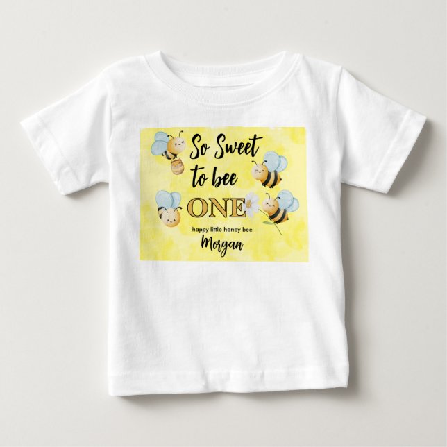 Cute Bee One Yellow Black First Birthday Party Baby T-Shirt (Front)