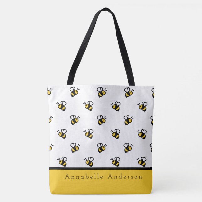 Cute Bee Pattern Personalise Tote Bag (Front)