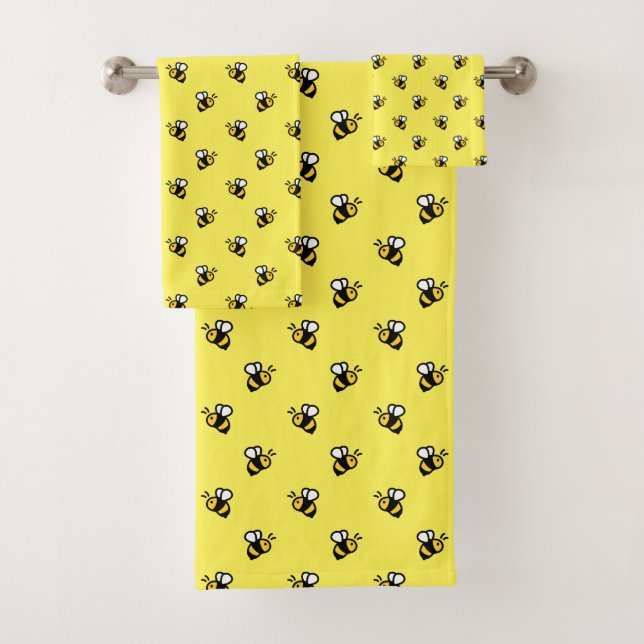 Cute Bee Pattern Yellow Bath Towel Set (Insitu)