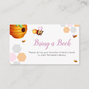Cute Bee Pink Bring a Book Baby Shower Enclosure Card