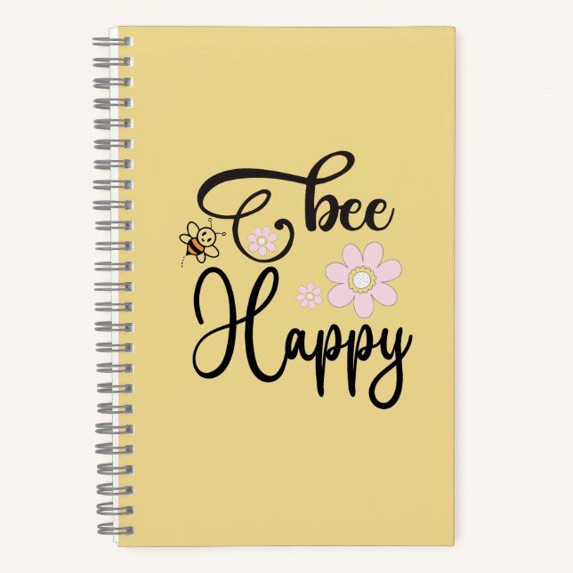 Cute Bee & Pink Daisy Floral Spiral Notebook | Kaw (Front)