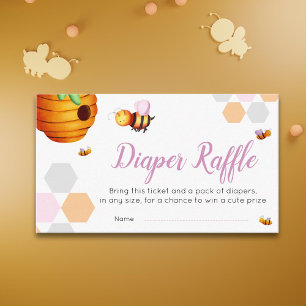 Cute Bee Pink Diaper Raffle Baby Shower Enclosure Card