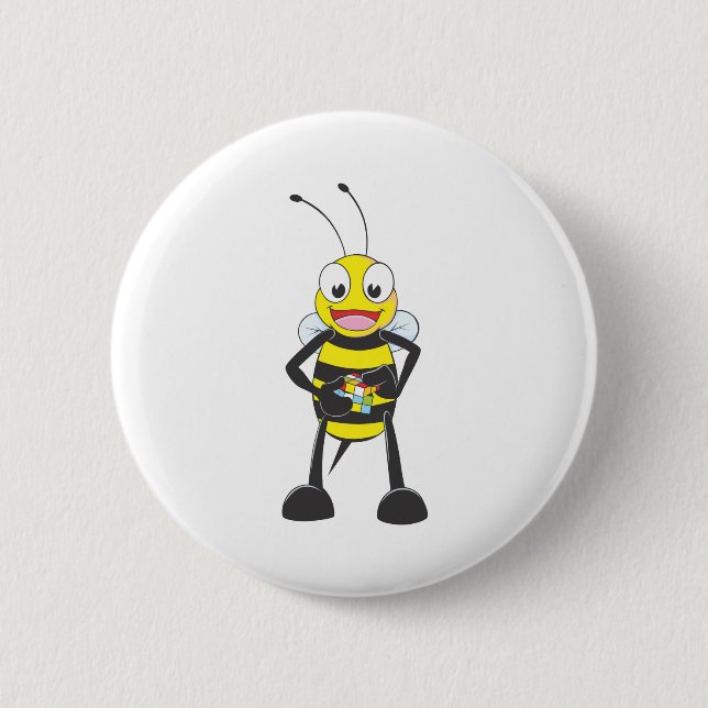 Cute Bee Playing Coloured Cube 6 Cm Round Badge (Front)
