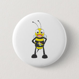 Cute Bee Playing Coloured Cube 6 Cm Round Badge