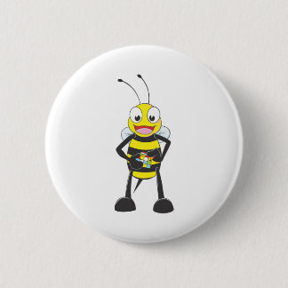 Cute Bee Playing Coloured Cube 6 Cm Round Badge