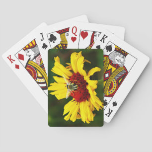 Cute Bee Rests on Yellow Orange Wildflower Playing Cards