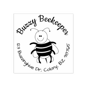 Cute Bee Round Return Address Stamp Personalised