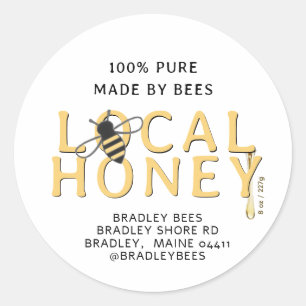 Cute Bee Stylish White Lid Label with Honey Drip