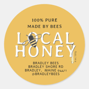 Cute Bee Stylish Yellow Lid Label with Honey Drip
