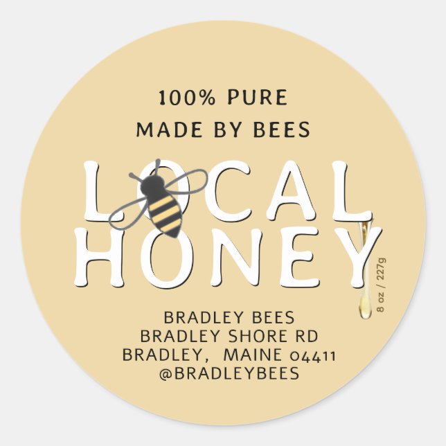 Cute Bee Stylish Yellow Lid Label with Honey Drip (Front)