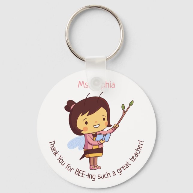 Cute Bee Teacher Thank You Appreciation Day Key Ring (Front)